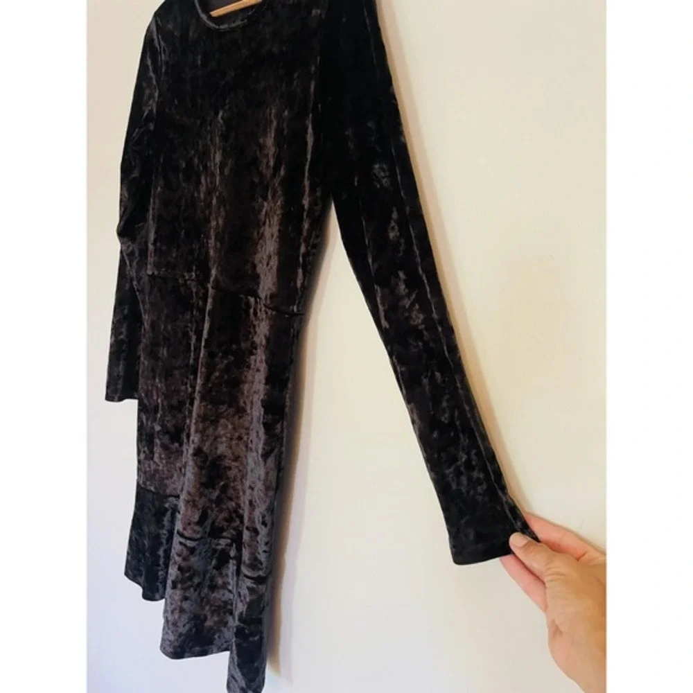 Michael Kors Crushed Velvet Black Long Sleeve A-Line Above The Knee Dress. Small